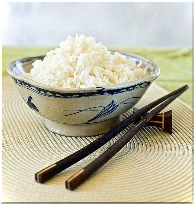 Rice plate on pad with chopsticks